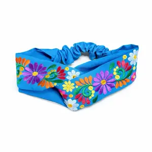 Embroidered Mexican Headbands - Colorful Floral Design in Assorted Colors Made in Mexico, Color Pattern Varies