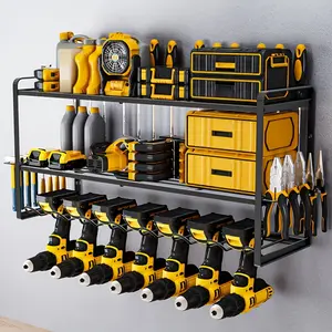 Heavy Duty 3-Tier Wall Mount Drill Bit Organizer - Metal Powder-Coated Floating Shelf Rack, Multi-Purpose Cordless Tool Organizer, Fixed Design Storage Solution for Garage & Workshop Yard Tool Rack Tool Kit Yard Tool Rack
