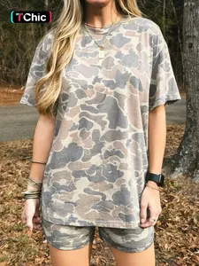 Summer Casual Loose-Fit Round Neck Short Sleeve Top Camouflage Suit Set, Comfortable Daily Wear for Men, Trendy Streetwear Street Style Clothing