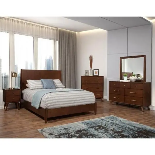 Alpine Furniture Flynn Mid Century Modern Full Size Panel Bed, Walnut 966WAL-08F