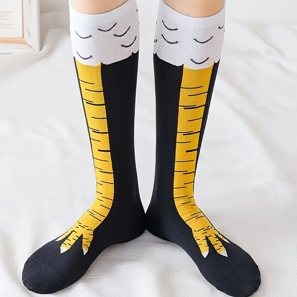Men's 6-Pair Basic Polyester Fun Chicken Paw Print Long Socks - Dense Knit, Anti-Deform, Ideal Party Gifts for Friends, Active Color Fixing, Anti Pilling, Menswear, Daily Wear, Pre Shrinking, Christmas, Elegant, Embroidery, Knee Socks, Foldable, Casual, H