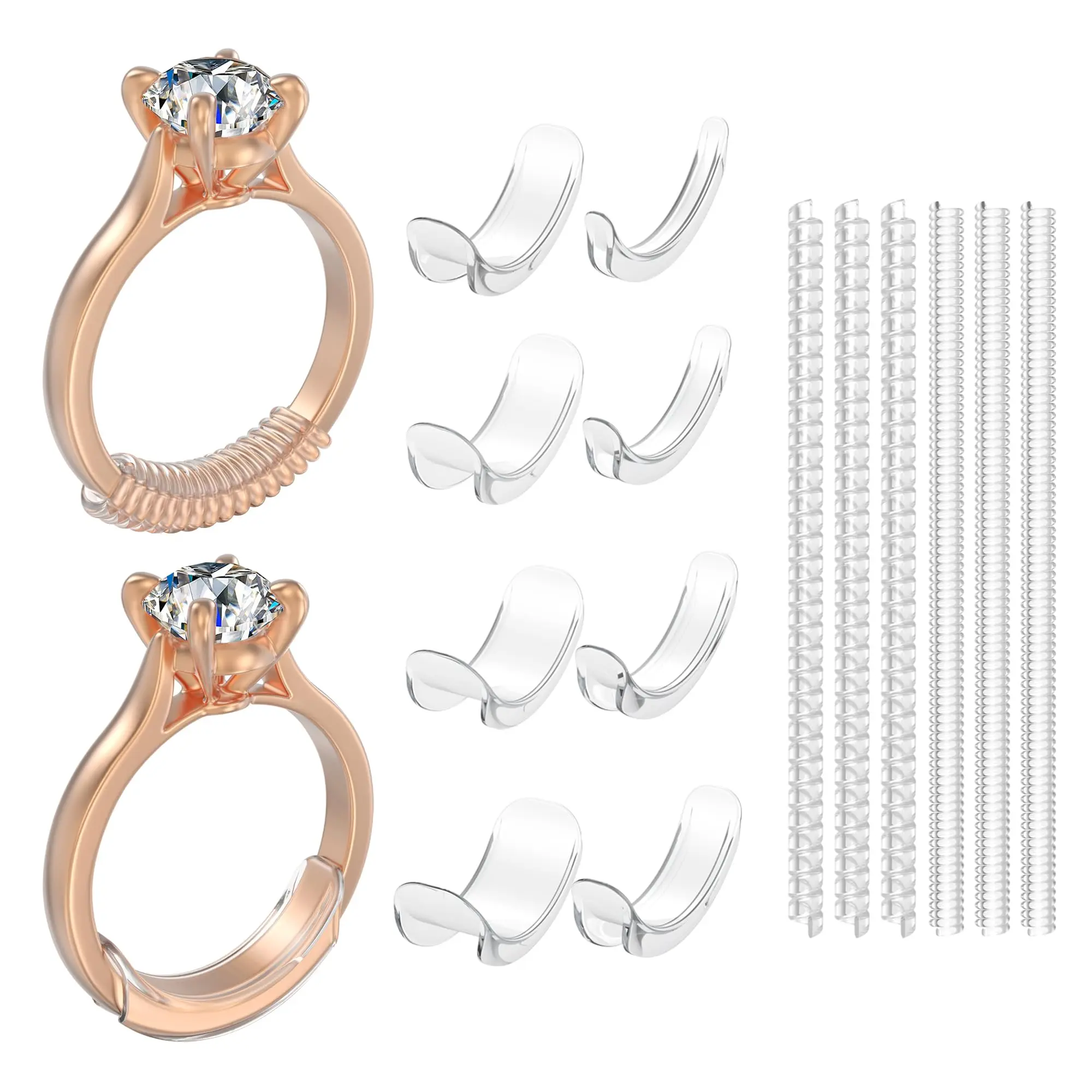 Ring Size Adjuster for Loose Rings, 8 Clip-on Spacers & 6 Spiral Adjusters, Fits Ring Widths 1mm-10.5mm, Helps Reduce Ring Spinning, Comfortable for Daily Wear