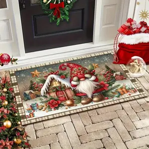 A Christmas Welcome Mat, American Retro Style Christmas Elf Cabin Rug, Christmas Home Decoration, Soft and Comfortable Plush Doormat, Suitable for Living Room, Bedroom, Cloakroom, and Leisure Area, Fluffy Rugs.