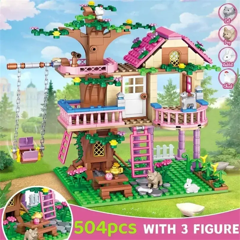 Friends City Tree House Summer Holiday Villa Castle Building Blocks Sets Garden Model DIY Toys Kids Girl Boy Child Birthday Gift