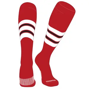 PEAR SOX Striped OTC Baseball, Softball, Football Socks (E) Red, White, Black