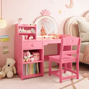 Gaomon-Makeup Vanity Set, Modern Dressing Table with Lighted Mirror, Drawer, Storage Shelves and Matching Chair, Elegant Pink  White Purple Design for Bedroom Use