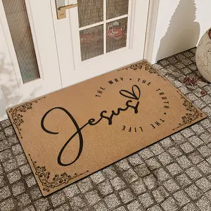 1Pc Blessing Message Printed Door Mat Linen Surface Diatomaceous Mud Anti Slip And Absorbent Entrance Door Mat Indoor And Outdoor Printed Door Mat Kitchen Restaurant Bathroom Bedroom Decor Holiday Home Decor