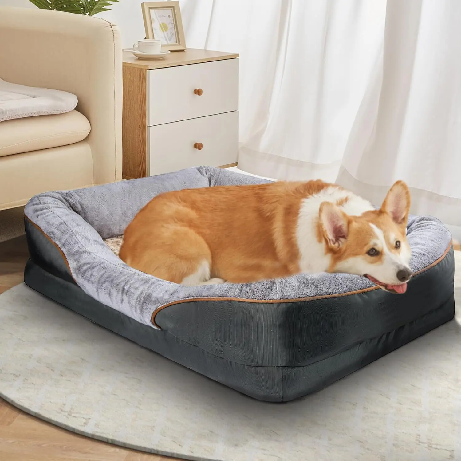 Small Orthopedic Memory Foam Dog Bed-Sofa with Detachable Machine-Washable Cover, Durable Zippers, Waterproof Design, Squeaky Toy Gift for Enhanced Sleep & High-Quality Sleep Experience, Includes Squeaky Toy