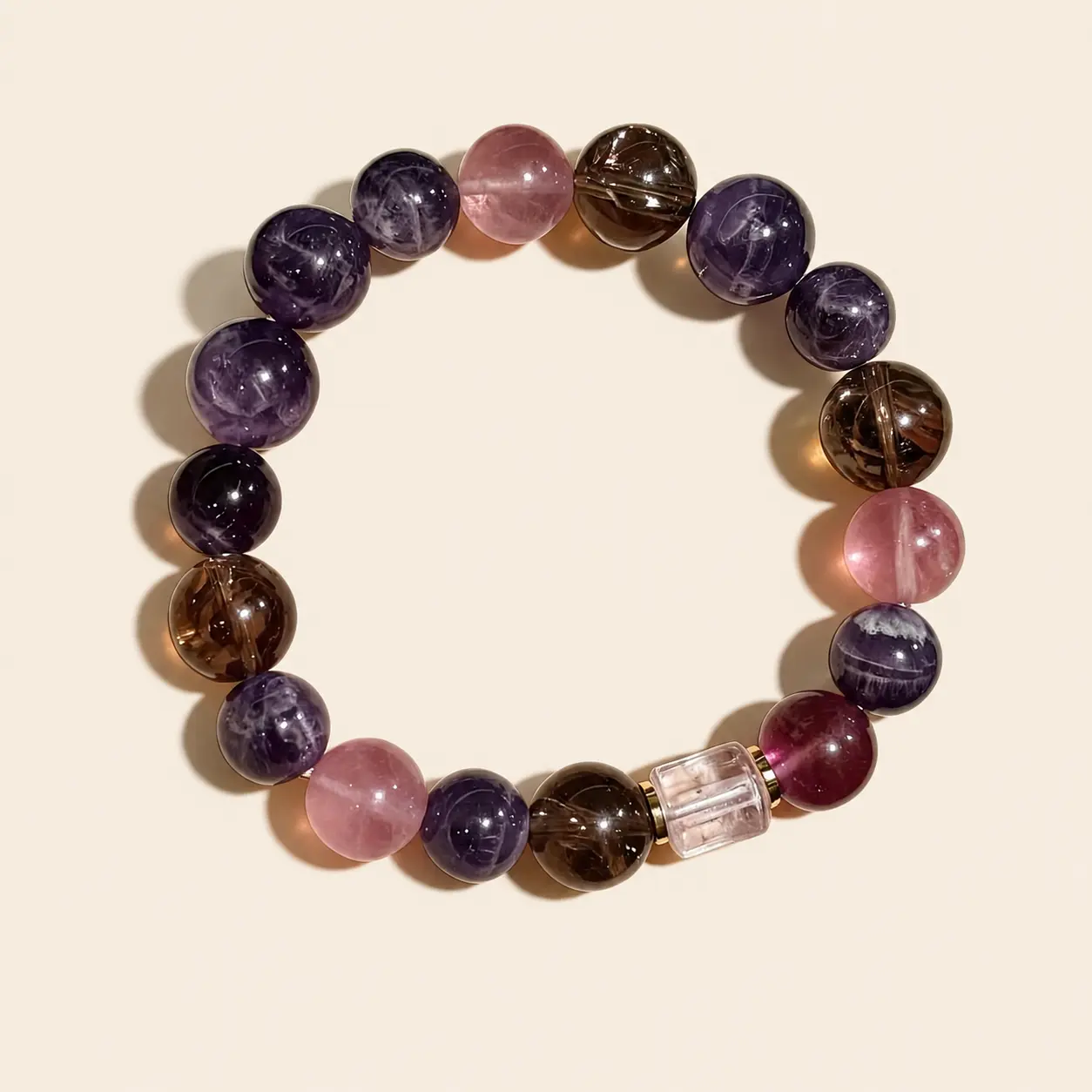 Dream Amethyst& Fluorite Smoky Quartz &Rose Quartz Multi Crystal Bracelet