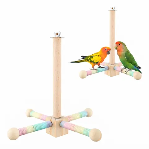 Natural Wood 360° Spin Bird Swing & Perch - 18cm, Chew-Safe Beads, Colorful Rope-Wrapped, Trim Ends, 360° Dynamic Rotation, Chew & Play, Forage, Cage-Ready in Mins, DIY Setup Hanging Accessory for Small Birds (Budgies)