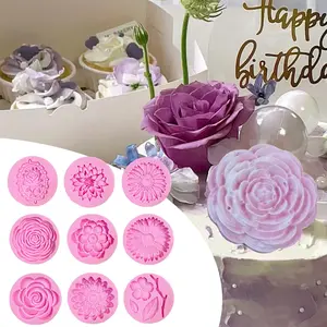 9pcs 2.2 Inch Flower Chocolate Baking Silicone Mold Set Unique Candles Fondant Cakes Epoxy Resin Molds Cake Decoration Soap Making and Candle Creation Kitchen Baking Accessories