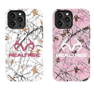 Realtree camouflage phone case, forest theme, available in pink and white. Suitable for iPhone 17-11 Pro Max/Plus and Samsung Galaxy S23-25.