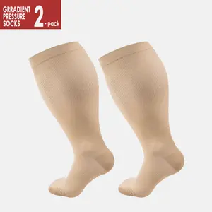 2 Pack Plus Size Compression Socks for Women & Men, Extra Wide Calf Knee High Stockings for Circulation Support pre wrap non-slip Pilates Ankle