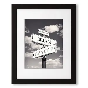 Black and White Street Sign Photo Prints Gift,includes Names and the Date Unique Gift for the Anniversary.14x11 inches with Mat UNFRAMED