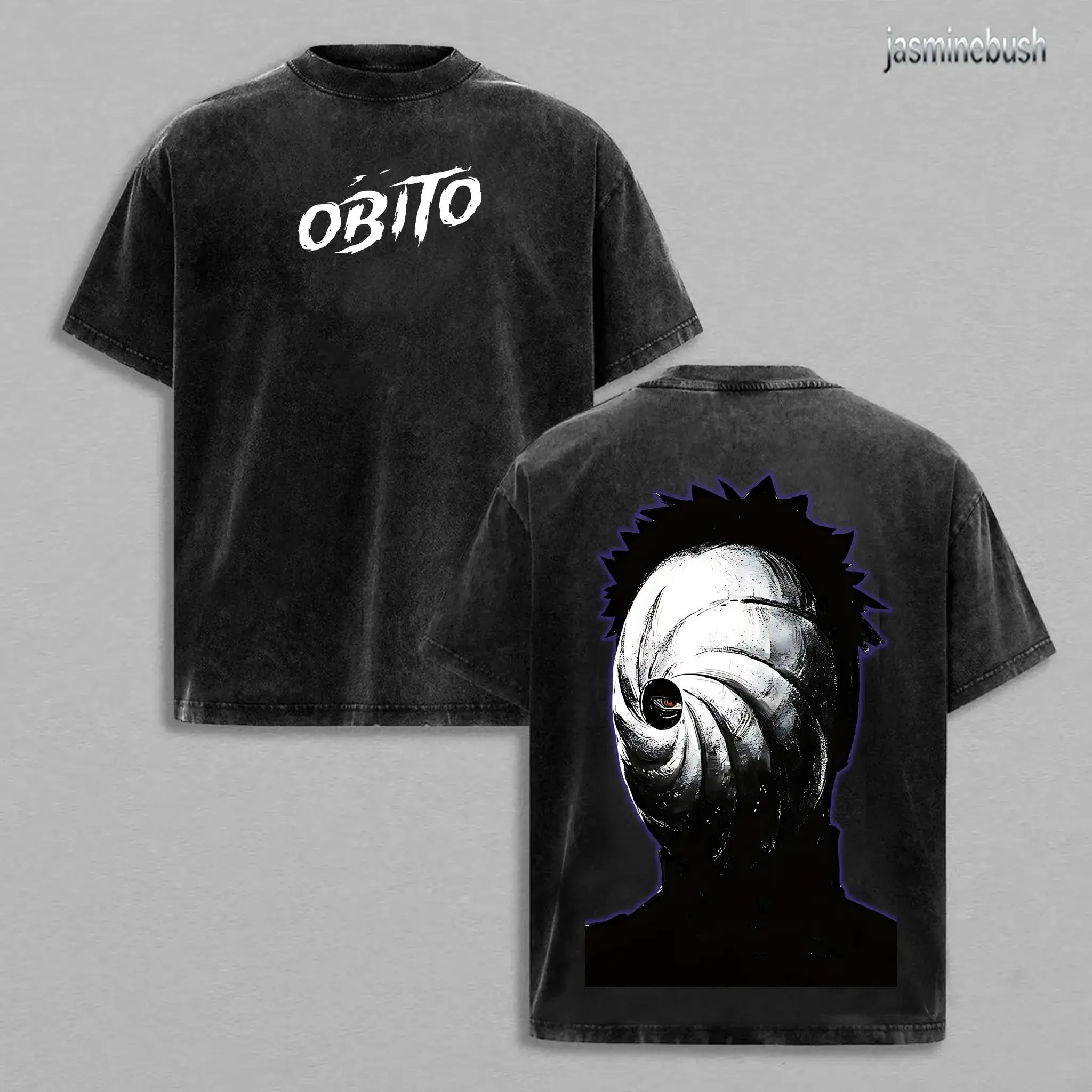 Men's Retro Obito Naruto Double-Printed Vintage Washed Baggy Oversized Unisex Short-Sleeve Heavyweight Cotton Aesthetic Anime Streetwear Manga Tops, TikTok Shop Gift for Anime Fans, Shortsleeve, Graphic, Menswear, Tshirt, Love