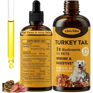 Turkey Tail Mushroom Drops for Dogs - Supports Immune Digestive Joint Health, Relieves Yeast & Itchy Skin, with Turmeric & Probiotic, Vet Formulated 90 ML