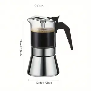 9-Cup/12-Cup Compatible Stainless Steel Moka Pot Espresso Machine - Manual Coffee Maker Suitable for Home, Camping, Portable Stovetop Brewing (No)