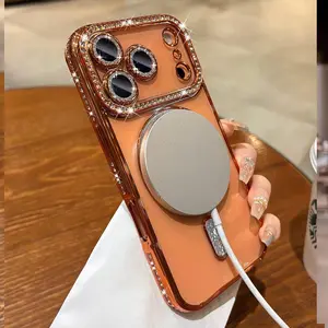 Clear Glitter Case for iPhone 17 Pro Max,[Compatible with MagSafe] Cute Bling Sparkly Diamond Rhinestone with Camera Protector TPU Bumper Women Girl Case for iPhone 17 Pro Max,Silver