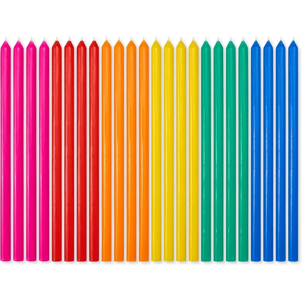 Decorative Long Thin Multicolored Happy Birthday Candles Set - 24-Count, 5.11 in x 0.23 in, Home & Festive Party Cake Decor for Adults