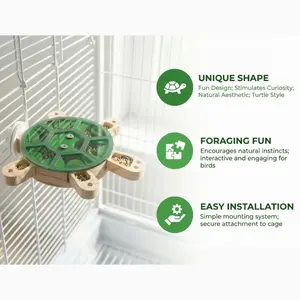 Interactive Turtle Treat Toy - 5-Drawer Wooden Puzzle Feeder with Acrylic Cover for Parrots/Small Pets, Pull-Out Food Chambers & Non-Slip Perch (4”x6”)