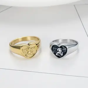 Titanium steel ring golden/silver love angel ring multiple sizes for women daily wear couple ring gift