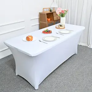 Set of 5 Rectangular Stretch Polyester Tablecloths – Crease-resistant, machine-washable stretch tablecloths with hemmed edges, ideal for wedding receptions, banquets and parties