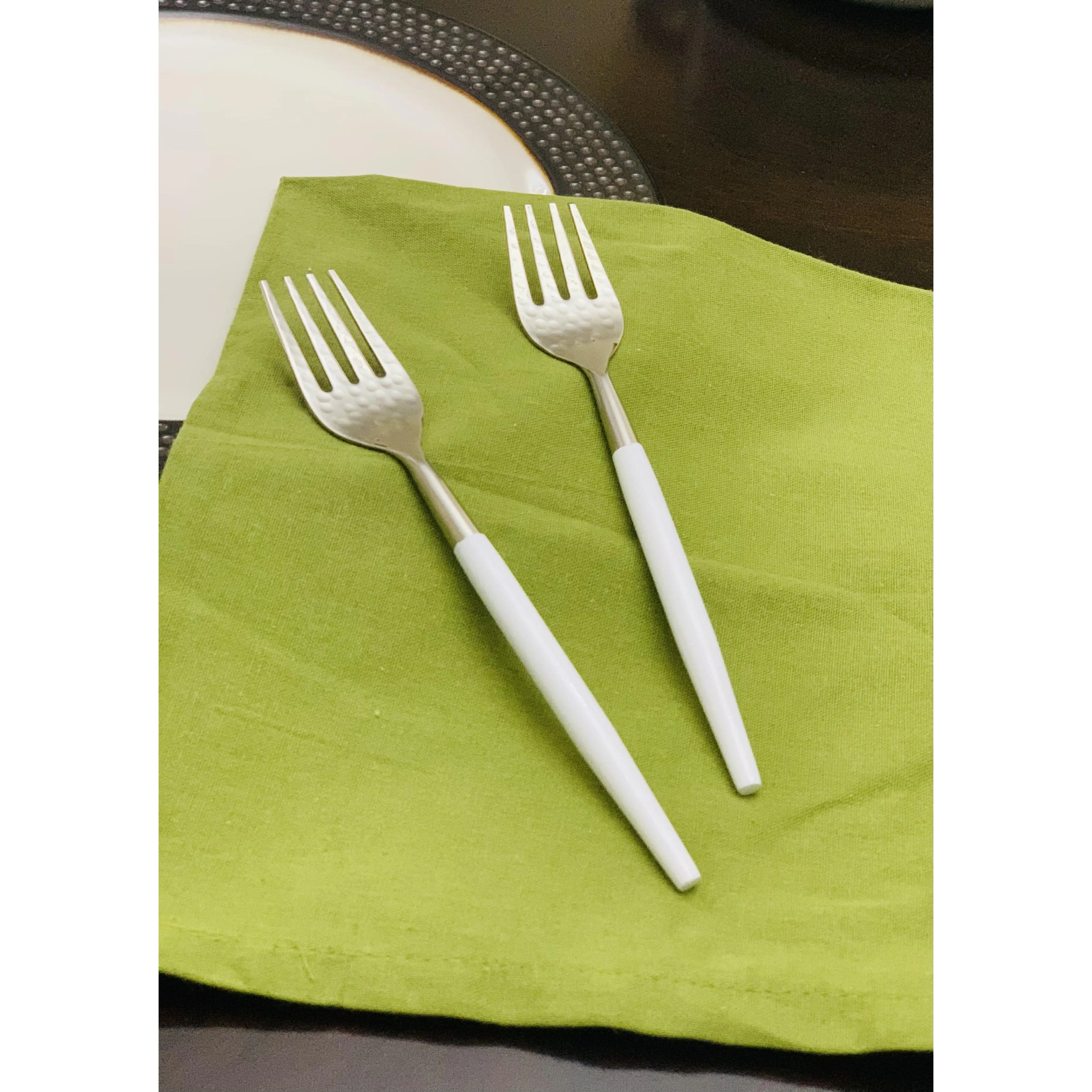 Vibhsa 6- PC Stainless Steel Dinner Fork (Hammered Mouth, White)