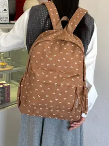 1pc  Women's backpack with large capacity, zipper closure, bow print, fashionable and versatile, cute and trendy, suitable for students to go to school, campus, travel, commuting, women's backpack, Casual Backpack, Travel Backpacks