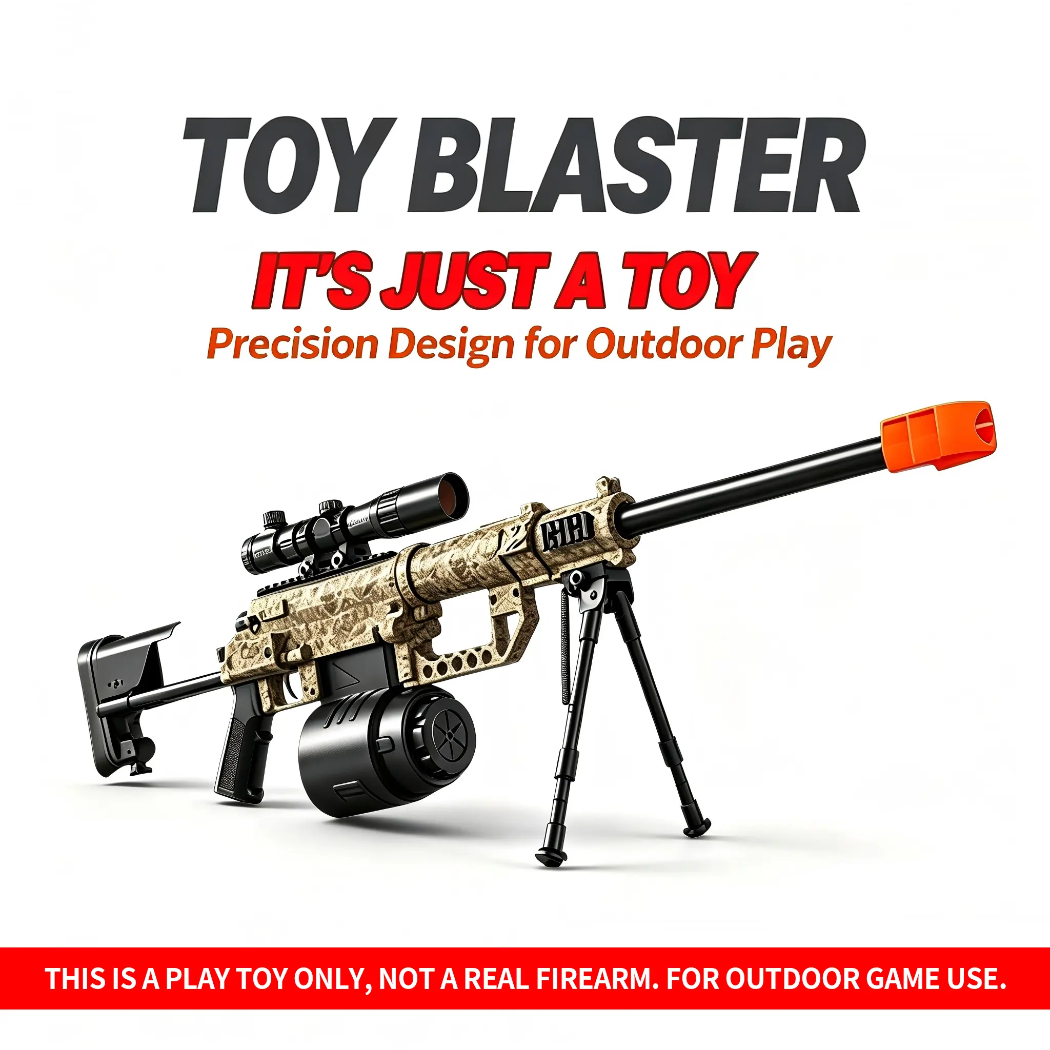 Splatter Ball Sniper Blaster, Dual Mode Bolt Action Manual & Full Auto Splat Gun Toy with Safe Orange Tip, Rechargeable Outdoor Backyard Shooting Gift for Teens Age 14+
