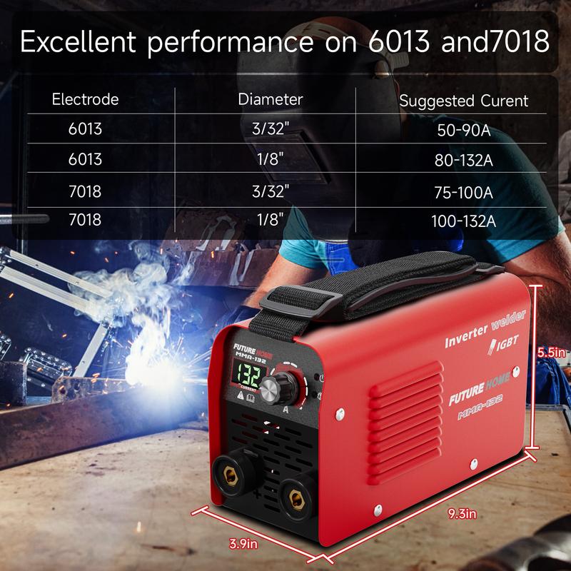 132A Mini Portable Welding Machine AC 110V Smart Conversion LED Display Digital MMA Arc Welder with Over-heating Protection & Easy Carry