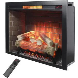 33" Electric Fireplace Insert with Fire Crackling Sound, Adjustable Flame & Thermostat, Fireplace Heater with Remote, Timer, Hardwired/Plug-in, 1500W, Black
