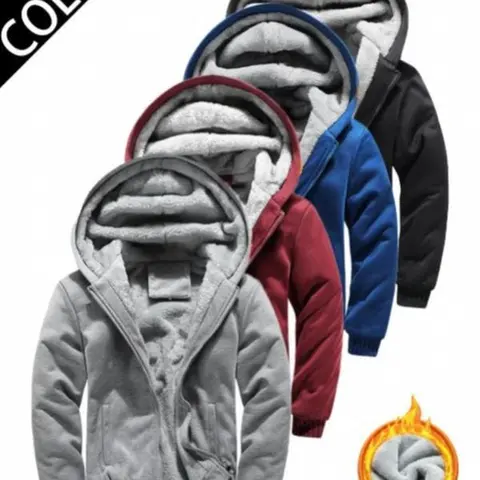Men's 2026 Thick Plush Sherpa Fleece-Lined Long Sleeve Zip-Up Hoodie Sweatshirt - Winter Warm Solid Polyester Outerwear, Loose Casual Sportswear Athleisure Activewear Set with Side Pockets