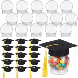 SiliFine 16 Set 2.36 Inch 2026 Mini Graduation Cap Candy Balls Jars, Graduation Party Favors, Clear Plastic Candy Containers with Tassels, Grad Cap Box for DIY, Graduations Party Gifts(Gold)