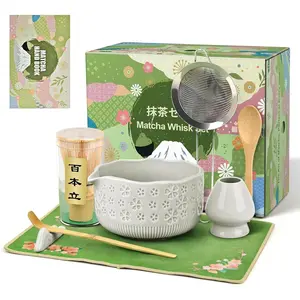 Matcha Whisk Set, 7 count Matcha Making Kit with Matcha Bowl, Matcha Whisk and Holder,  Scoop, Scoop Rest, Sifter and  Towel,Gifts for Christmas Birthday