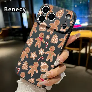 Straight Edge Phone Case for iPhone 17 15 16 14 Pro Max 13 12 11 XR XS Plus Air E  Gingerbread Christmas Dream Pattern Anti-Scratch Shockproof TPU Bumper Drop-proof Cover Cellphone Protective