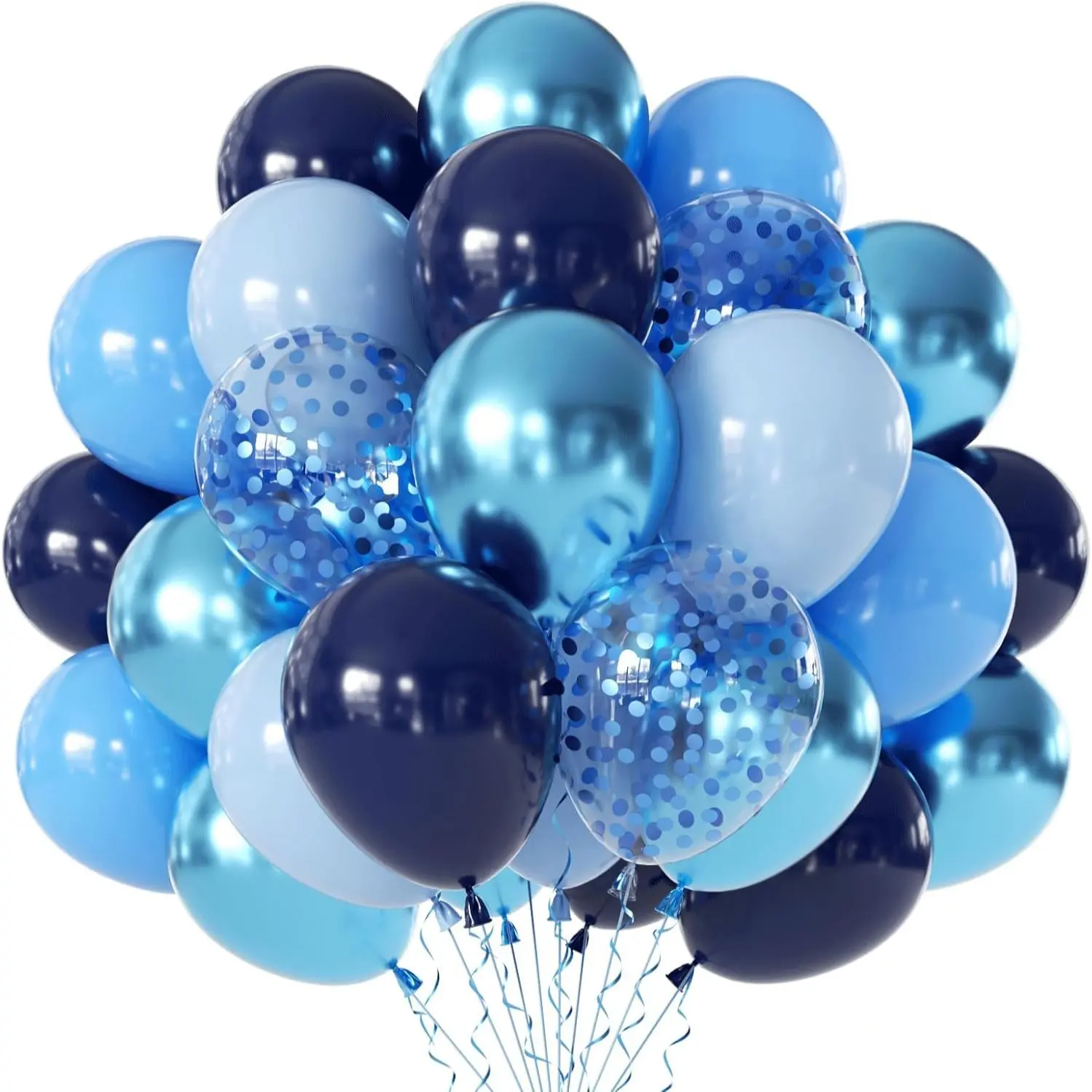 Blue Confetti Balloons Set,36Pcs Navy Light Metallic Blue Balloon Kit Pastel Pale Blue Latex Balloon with Ribbon for Birthday Wedding Graduation Anniversary Party Decorations Balloon Garland Balloon Arch Balloons