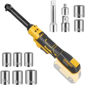 Cordless Ratchet for Dewalt 20V Battery, 20V Ratchet Wrench 3/8" Electric Ratchet 74Ft-Lbs with Reinforced 6.3 inch Head, 1/2" and 1/4" Adapter, 3" Extension Bar (Total 11 ‎Accessories)