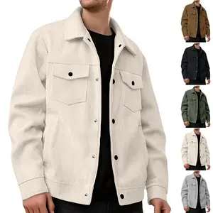 Men’s corduroy single-breasted casual sporty trendy pocket jacket with lapels and long sleeves