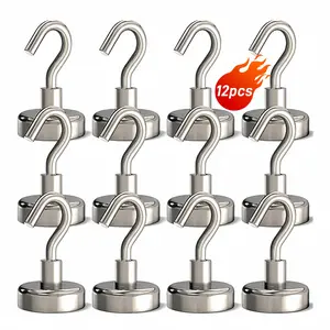 Magnetic Hooks Heavy Duty, 80 lbs Strong Magnets with Hooks for Hanging, Magnet Hooks for Cruise, Grill, Fridge, Kitchen, 12 Pack, CNC Machined Stainless Steel, Shiny Finish, Sturdy Organizer