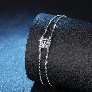 #2004 Four-prong moissanite double-chain bracelet