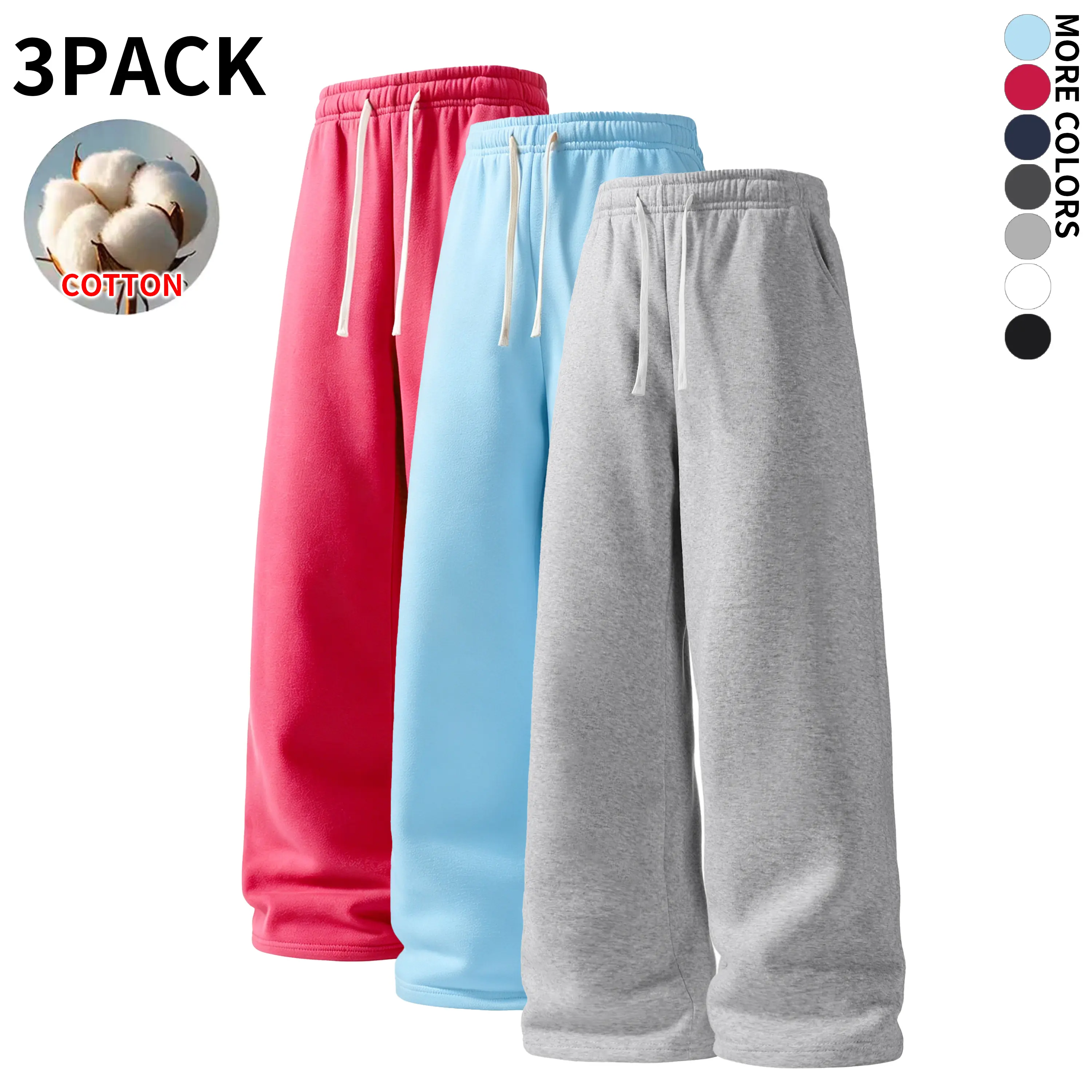 Men Autumn Winter Fleece‑Lined Cotton Wide Leg Sweatpants, Drawstring Elastic Waist Loose Baggy Trousers, Soft Warm Casual Sport Pants for Young Men Daily Street Workout Hangout Going‑Out Wear