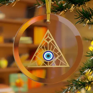 Triangle Evil Eye Glass Ornament, Christmas Gift, Christmas Ornament
