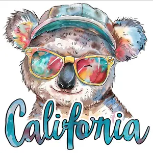 California Koala Bear Car Decal – Adorable Watercolor Animal in Sunglasses – Cool Beach Vibes Aesthetic Vinyl Sticker for Laptop, Phone Case, Notebook, Scrapbook or Gift.  Trendy Colorful Watercolor Design for Car. Stylish Koala with California Decoration