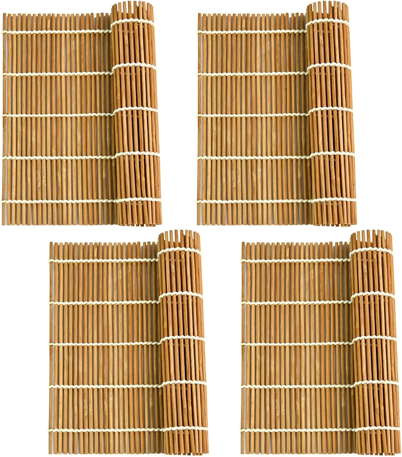 4 Pack Bamboo Sushi Rolling Mat - Sushi Roller and Sushi Maker Reusable Mat for Easy Homemade Sushi Kit With Inch 9.5 X 9.5 Brown Smooth