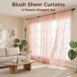 Window Wear4 Panels 52X95Inch Elegant Lace Shirt Translucent Flower Jacquard For Living Room Office Home Bedroom Decoration L46 Telescopic Curtain Rod