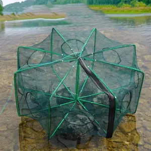 Foldable Hexagon Octagon Fishing Net Trap, 6 Holes Automatic Fish Shrimp Crayfish Bait Cast Mesh Trap Portable Fishing Net Catcher
