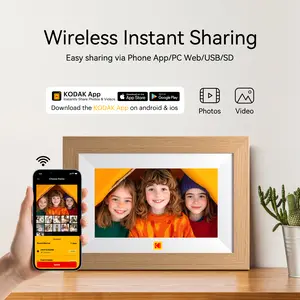 KODAK 7-inch Digital Photo Frame with Replaceable Wooden Frame 1024*600 HD WiFi Remote Control & APP Sharing Desktop & Wall Mount Christmas Gift