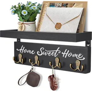 Wooden Wall-Mounted Key & Letter Storage Rack, Wall Mounted Organizer, Country Style with 4 Dual Hooks, Ideal for Entryway, Hallway, Living Room Decor
