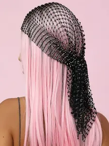 Rhinestone Fishnet Headband, Sexy Lattice Pattern, Party & Evening Event Accessory, Fashion Hair Accessories, Full Rhinestone Mesh Hair Scarf