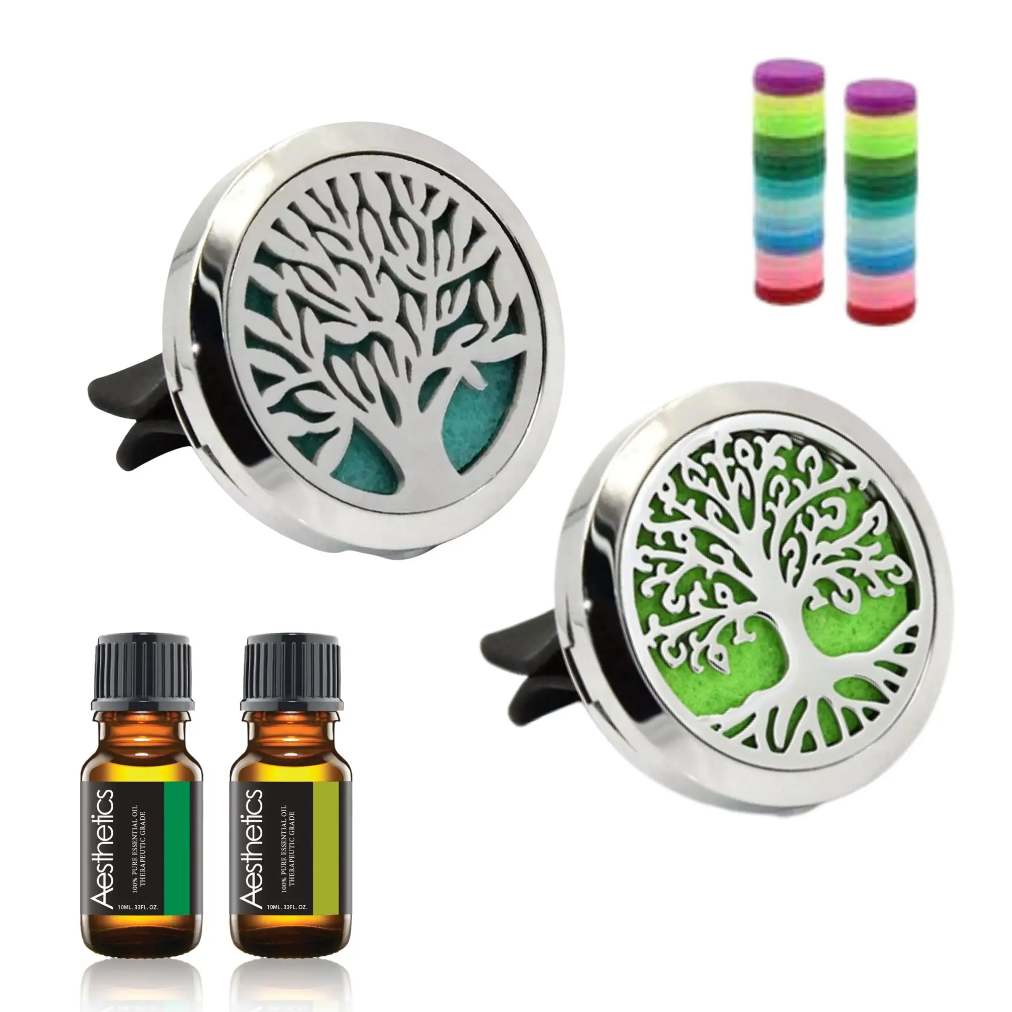 2-Count Car Vent Clip Diffusers, Automotive Interior Air Freshener Accessory - Car Fragrance Set with Rosemary & Clary Sage, Grapefruit, Eucalyptus Essential Oils, Reusable Felt Pads, Long-Lasting Effect